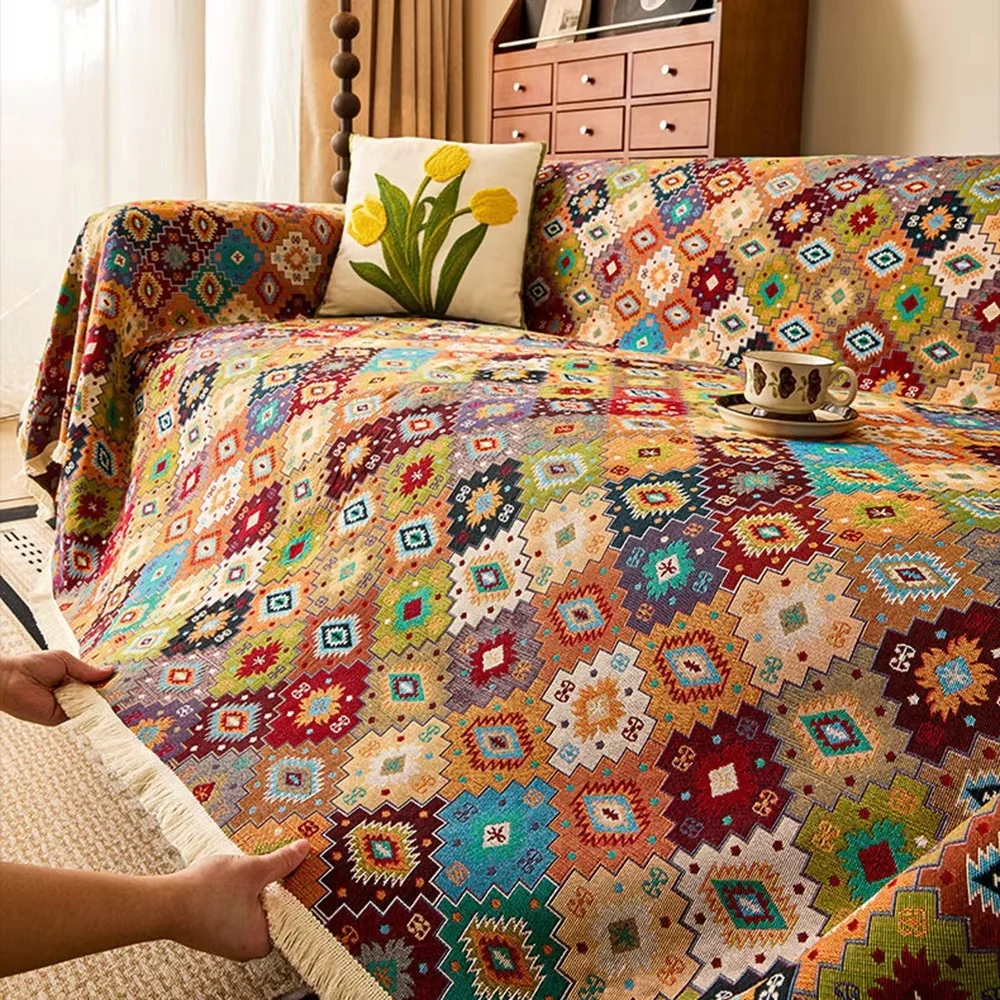 Zahara Geometric Tribal Kilim Sofa Cover - Image 4