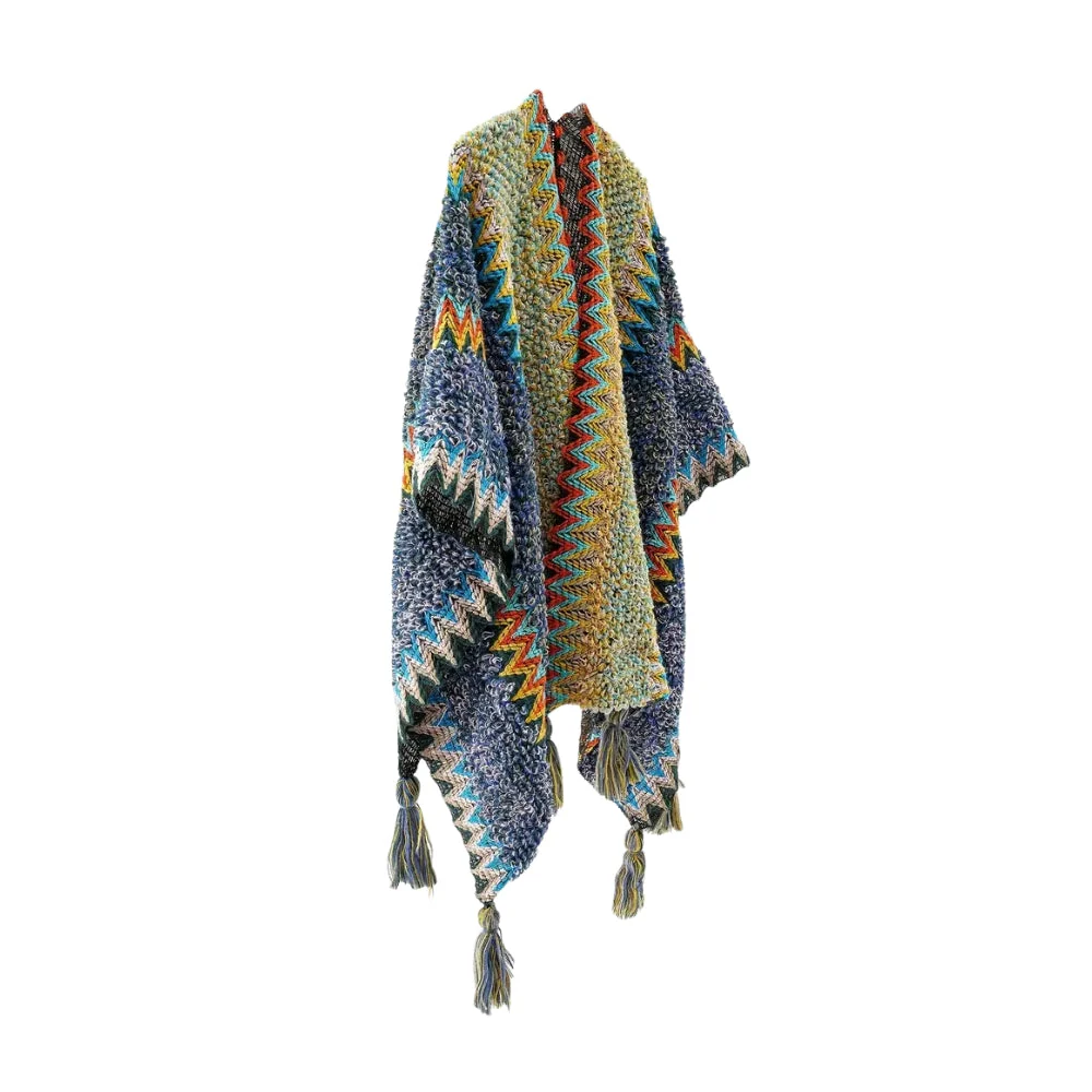 Zayla Tassel Striped Poncho Shawl - Image 3