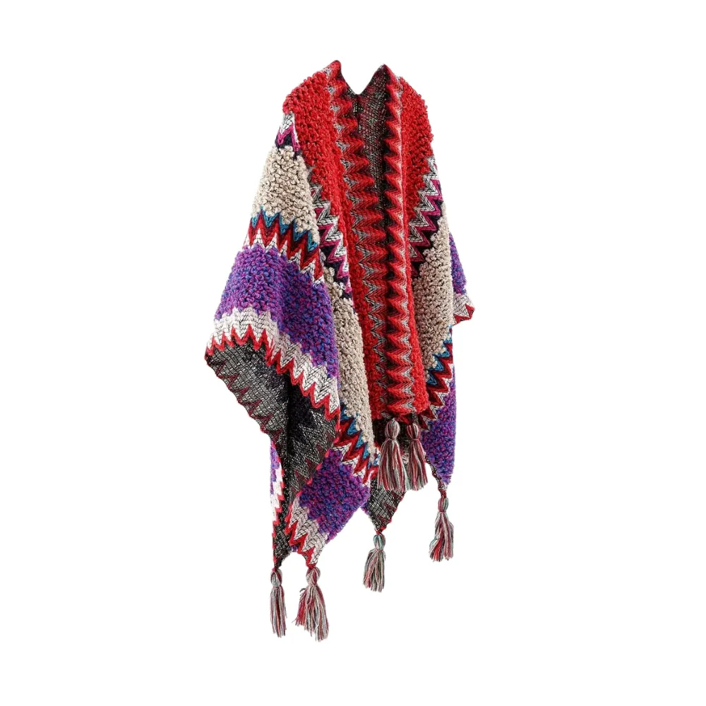 Zayla Tassel Striped Poncho Shawl - Image 7