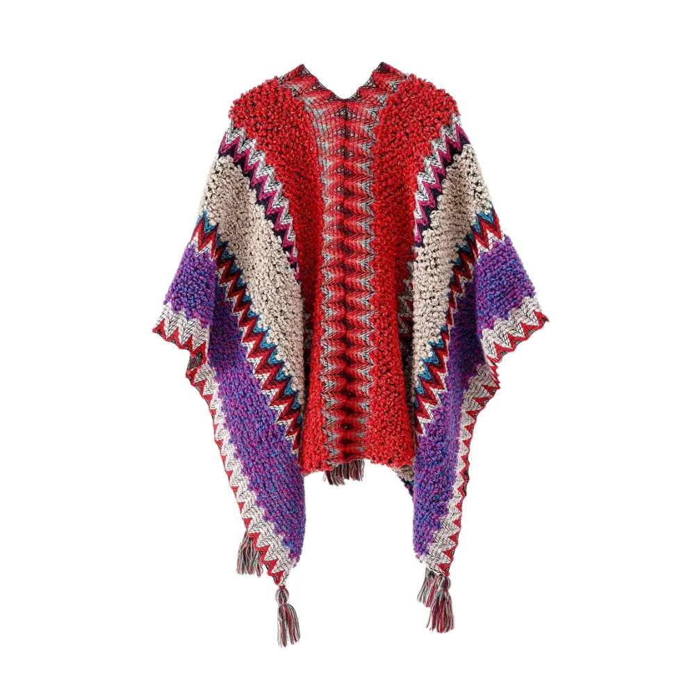 Zayla Tassel Striped Poncho Shawl - Image 8