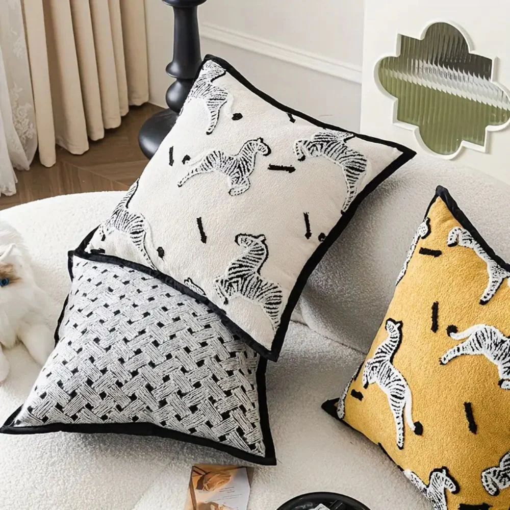 Zebra Dash Embroidered Cushion Cover - Image 2