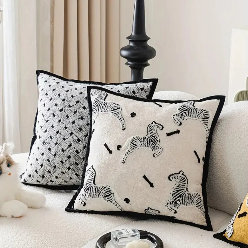 Zebra Dash Embroidered Cushion Cover - Image 3