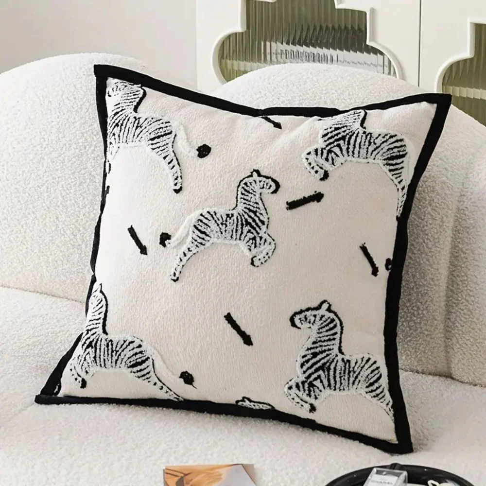 Zebra Dash Embroidered Cushion Cover - Image 4