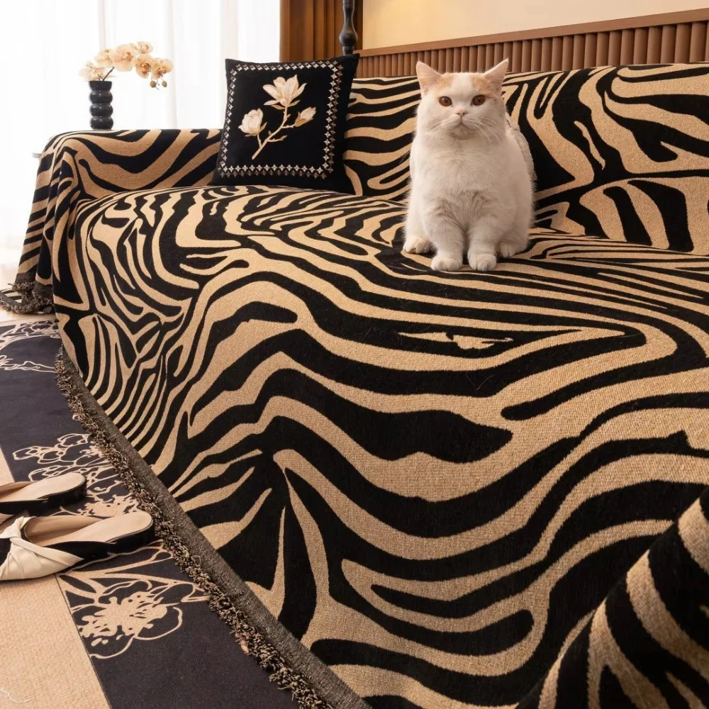 Zentara Chenille Zebra Geometric Sofa Cover - Image 4